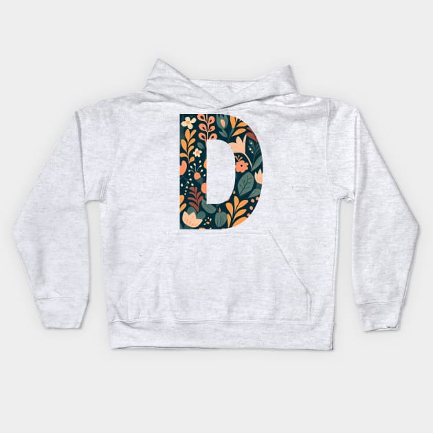 Whimsical Floral Letter D Kids Hoodie by BotanicalWoe